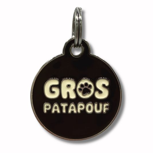 Médaille pour chien personnalisée Gros Patapouf – Gravure laser sur alliage de zinc, durable et étanche